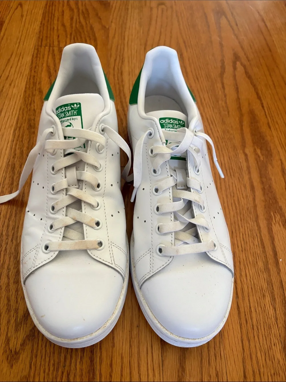 adidas White Leather Sneakers with Green Heel Accents